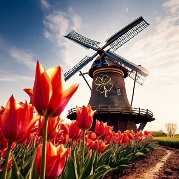 Molen met tulpen